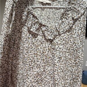 LOFT Floral Ruffle Blouse - white and Black